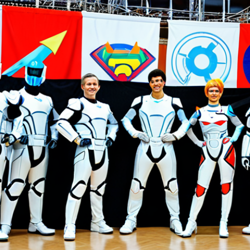 Home 6 **
A group of cosplayers dressed as characters from Supertron, posing at a fan convention in Moscow. The cosplayers are wearing detailed and creative costumes, showcasing a variety of characters. In the background, you see convention banners and other fans in costume. The overall atmosphere is lively and cheerful. Consider it safe for work, appropriate content, fully clothed, and family-friendly. Aim for professional photography, perfect anatomy, and natural proportions.
**