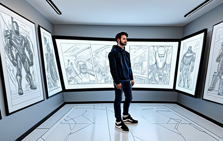 슈퍼트론 메인 캐릭터 디자인과 컨셉 - Supertron Design Inspiration**
"A digital artist in a well-lit studio, surrounded by concept art sk...