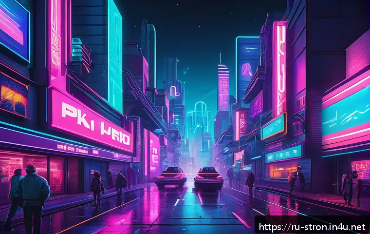 슈퍼트론과 80 90년대 애니메이션의 유사점 - A vibrant cyberpunk cityscape inspired by 80s and 90s retro-futurism, featuring glowing neon signs i...